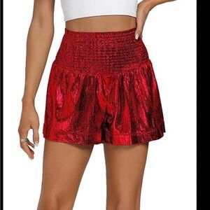 QUEEN OF SPARKLES Shiny Red High Waist Shorts